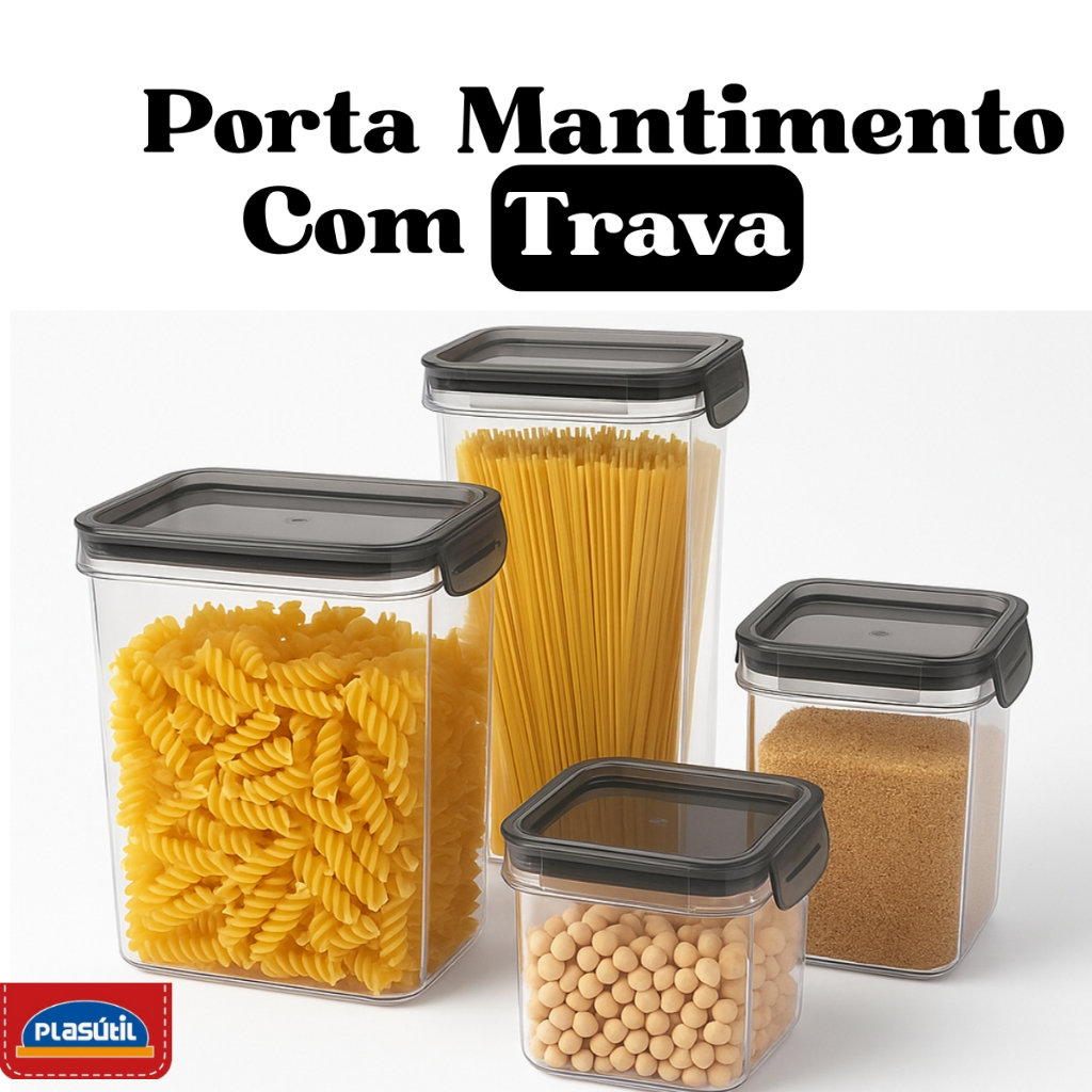Porta Mantimento Hermético Transparente com Tampa Vedada – 5 Tamanhos Diferentes Plasutil