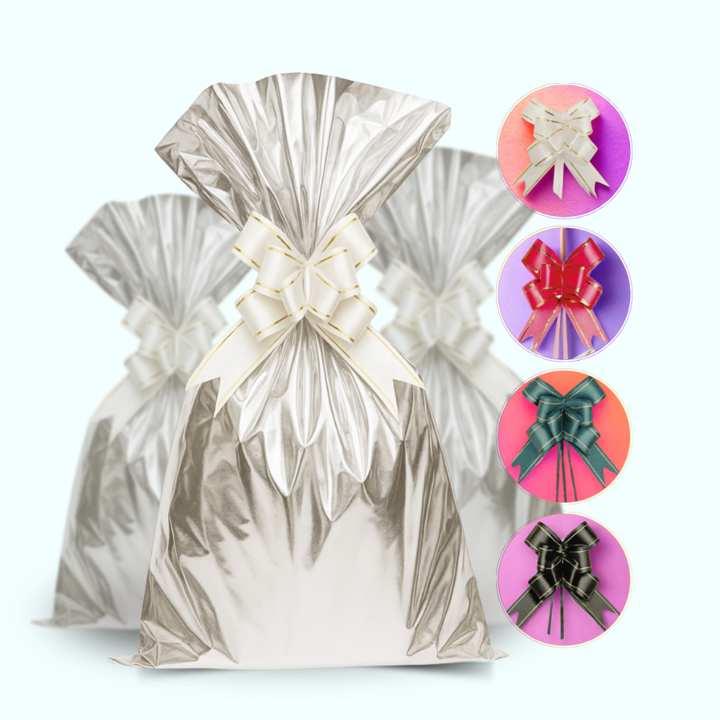 Embalagem Saco Para Presente + Laço Mágico C/ 50unid em Oferta na Shopee