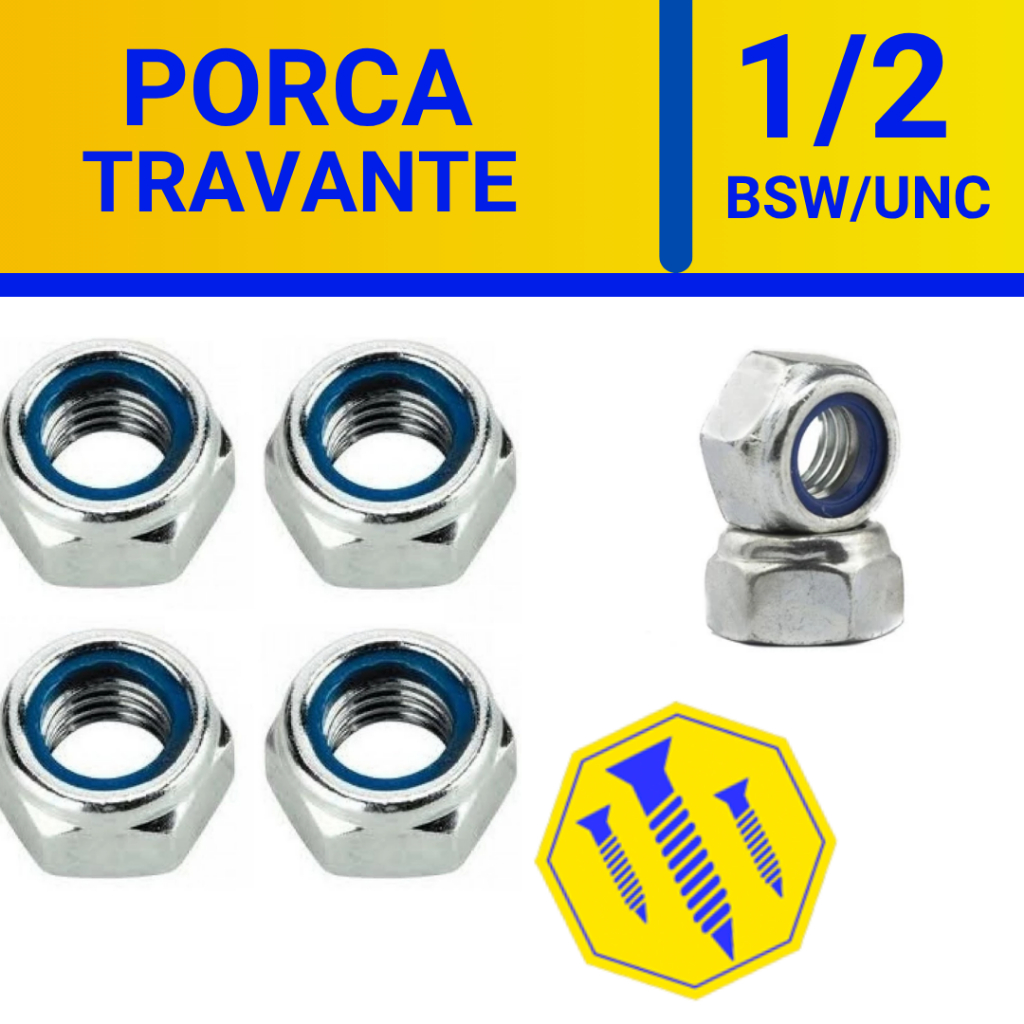 Porca  1/2 Travante Sextavada Zincada – Fixação Segura em Parafusos BSW UNC