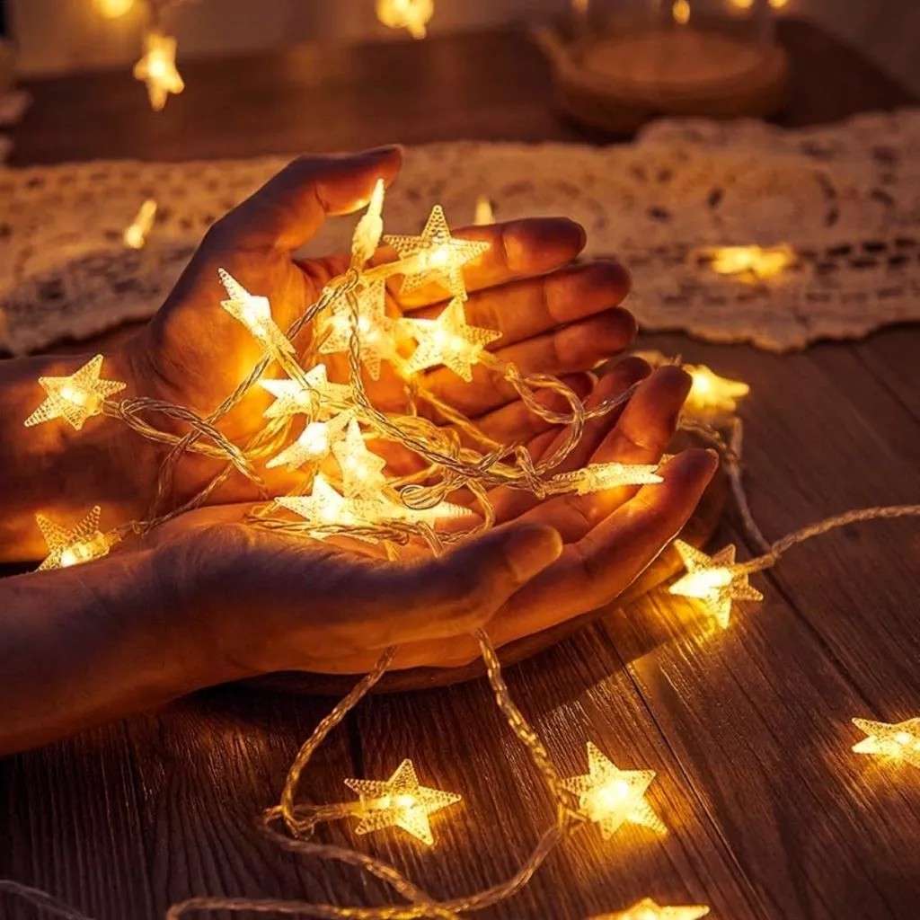 Pisca Pisca Estrela Led 2.5 Metros 20 Estrelas e 20 Bolinhas de Led 4.0 Metro Decoração De Natal Pilha AA