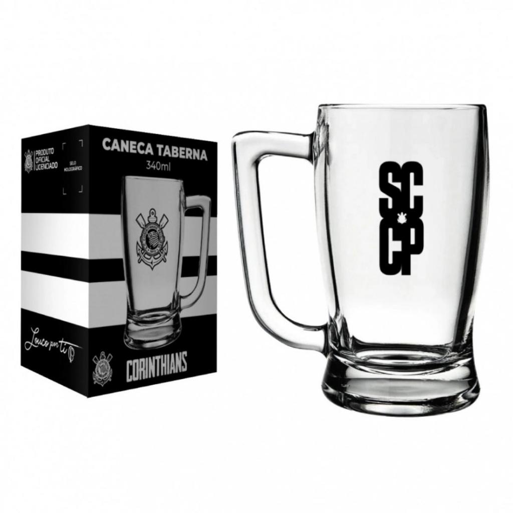 Caneca Cerveja Corinthians Timão 340ml Chopp Vidro Taberna Coringão Fiel Alça Resistente