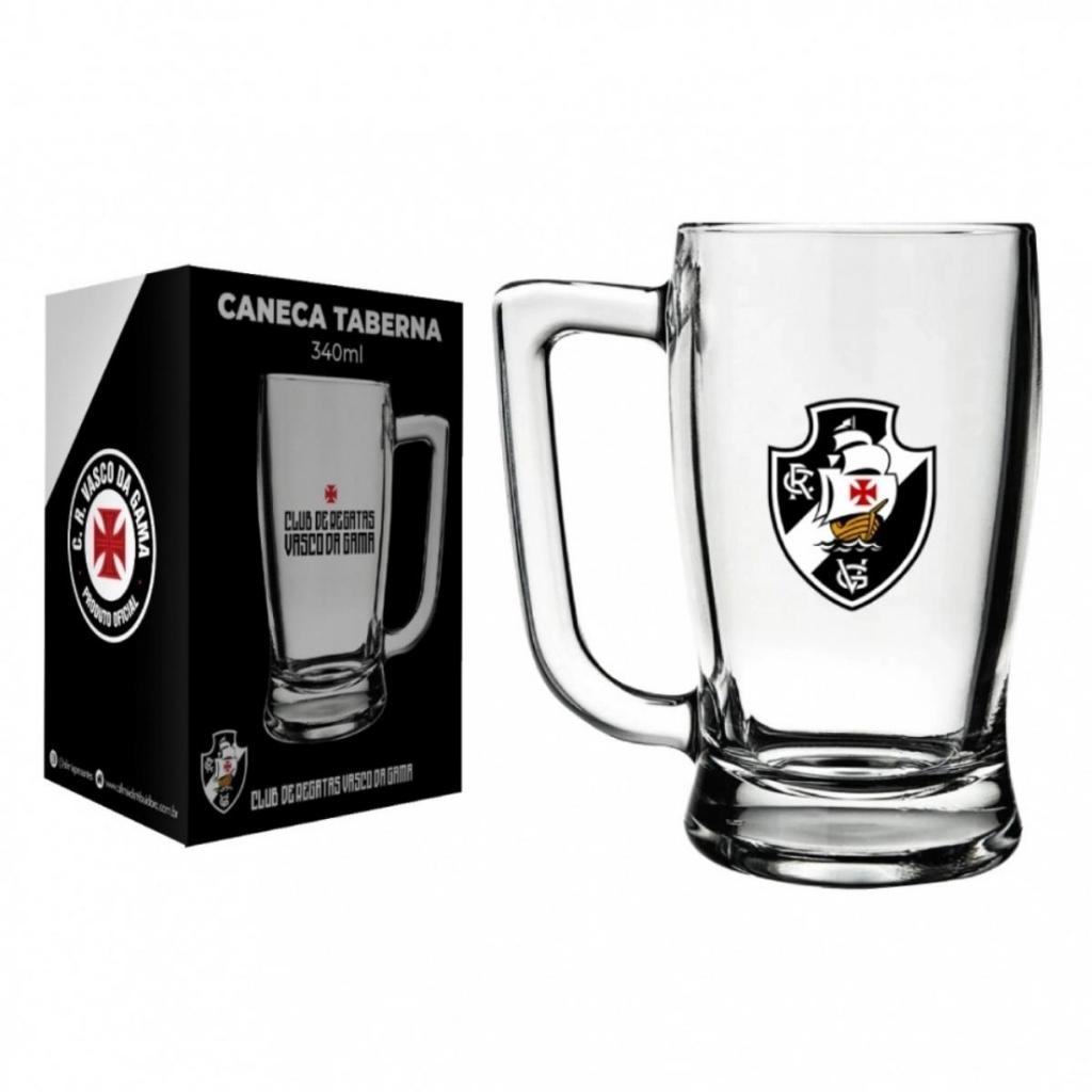 Caneca Cerveja Vasco Da Gama 340ml Chopp Vidro Taberna Gigante Da Colina Cruzmaltino Alça Resistente