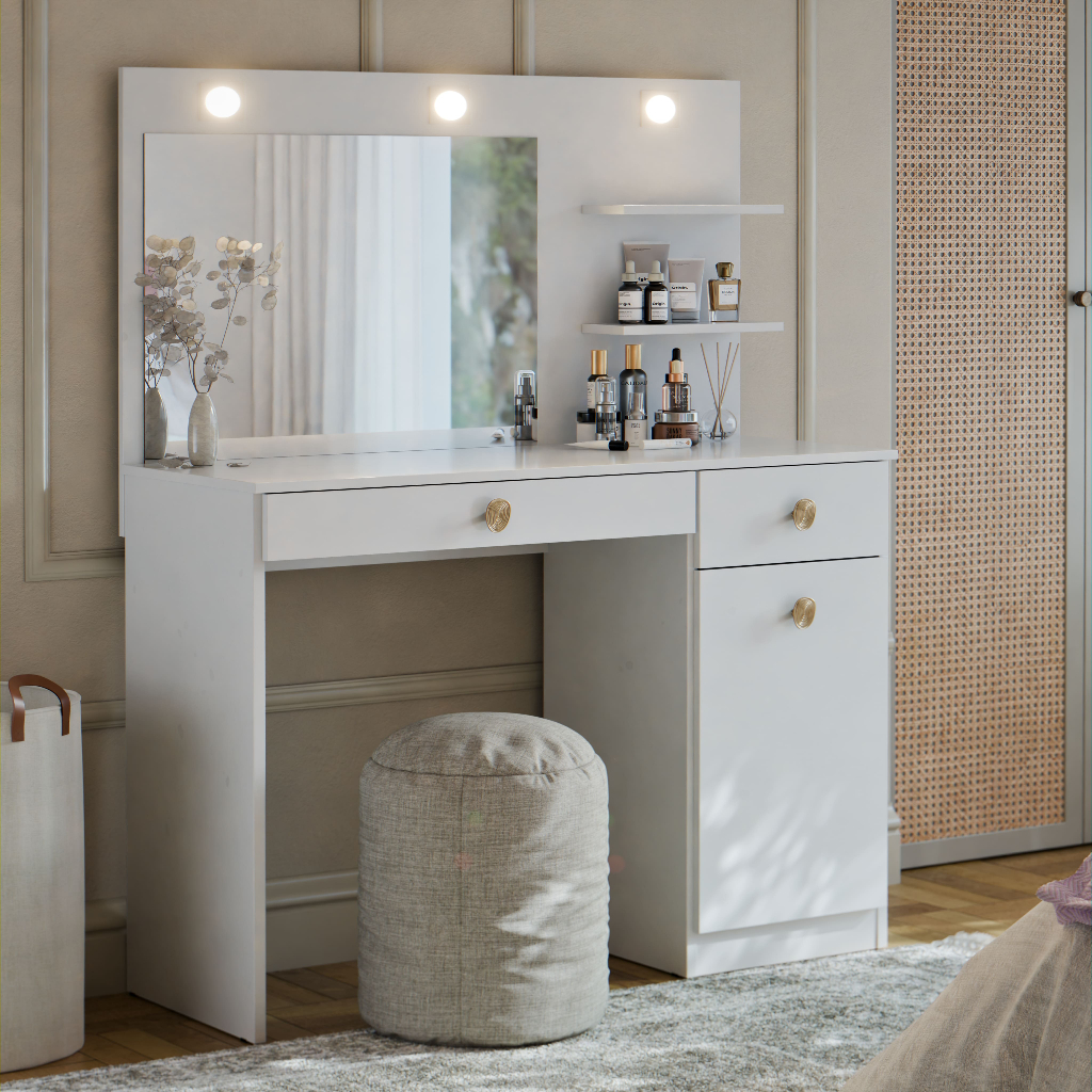 Penteadeira Camarim Jolie Com Espelho e LED – Organizador de Maquiagem para Quarto