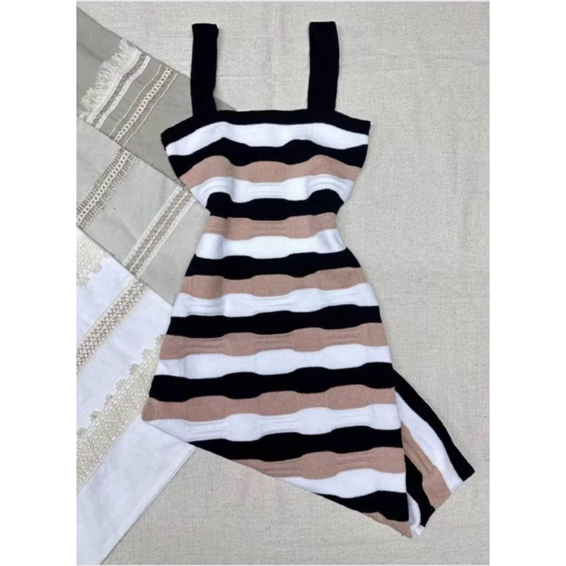 vestido tricot modal feminina zigzag de alça em Oferta na Shopee