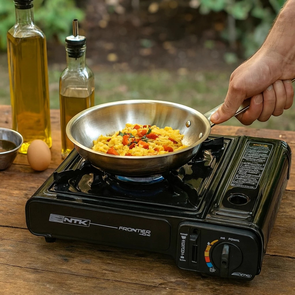Fogão Gás Portátil Camping Acendedor Panela Mesa Viagem Acampamento Grill Chapa Preto Pequeno