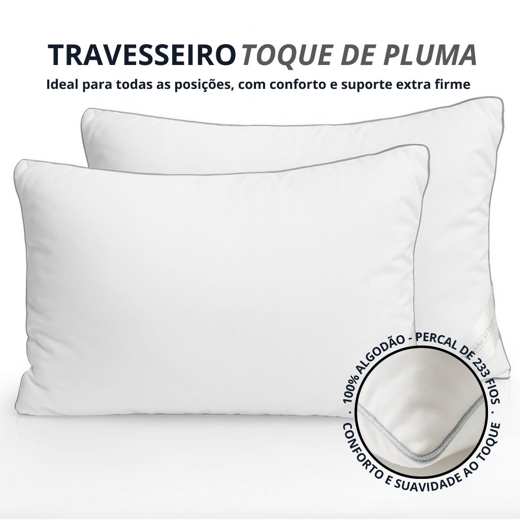 Travesseiro Toque De Pluma Ultra Macio Antialérgico Ergonômico Capa 100% Algodão 233 Fios Hotel em Oferta na Shopee