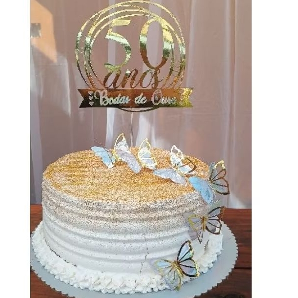 Topo de bolo 50 anos dourado/Topo de Bolo Bodas de Ouro 50 anos/Topo de Bolo 50 Anos Luxo/Aniversário de Bodas Casamento