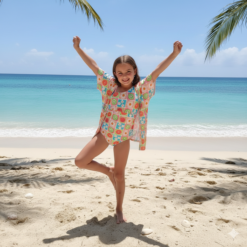 Maiô Com Kimono Moda Saida de Praia Infantil Menina Mini Diva Piscina Verão Moda Sol Calor Estampas