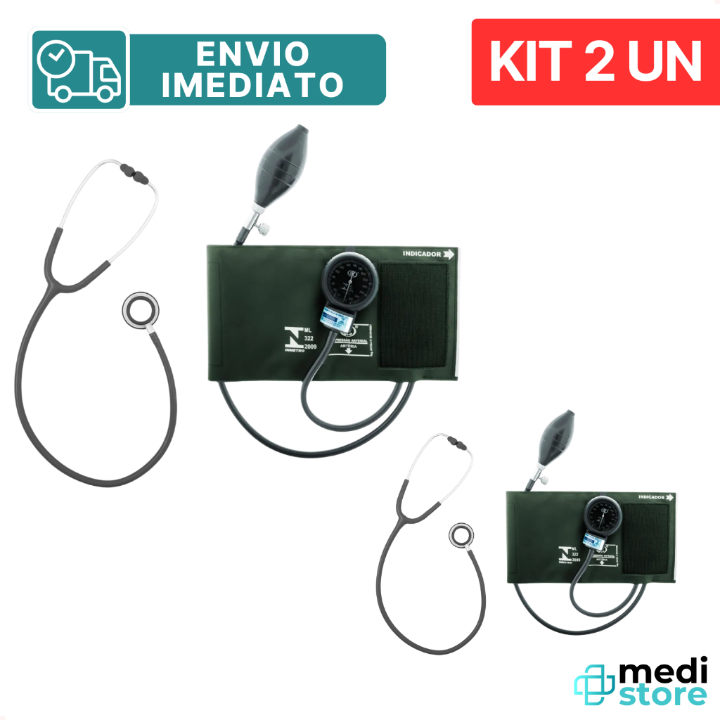 Kit 2 - Estetoscópio e Aparelho Pressão cinza com estojo BIC - Envio Imediato