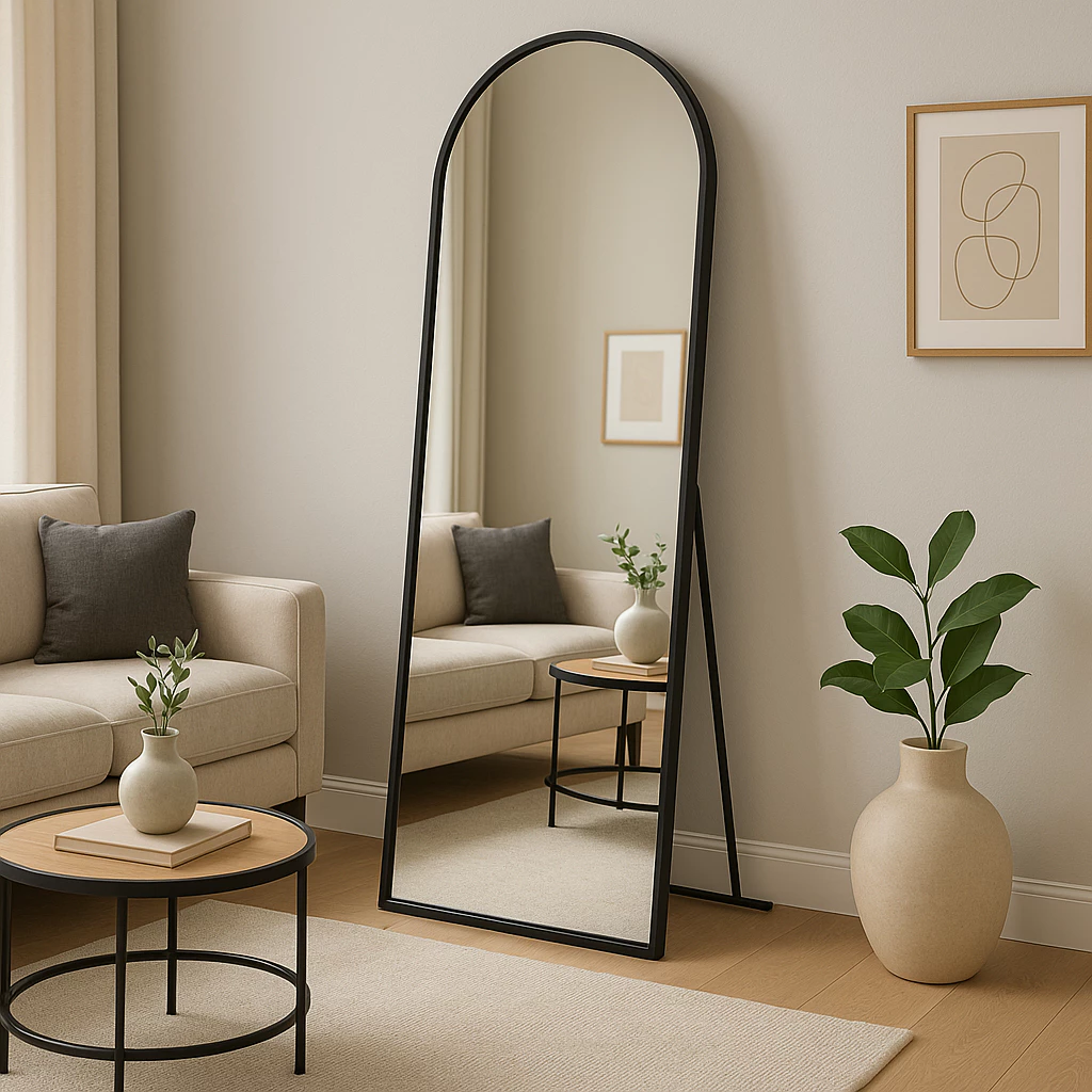 Espelho Corpo Inteiro 40cm x 110cm Grande De Chão Portal Moldura Couro Decoração Sala Loja Closet — imagem 1