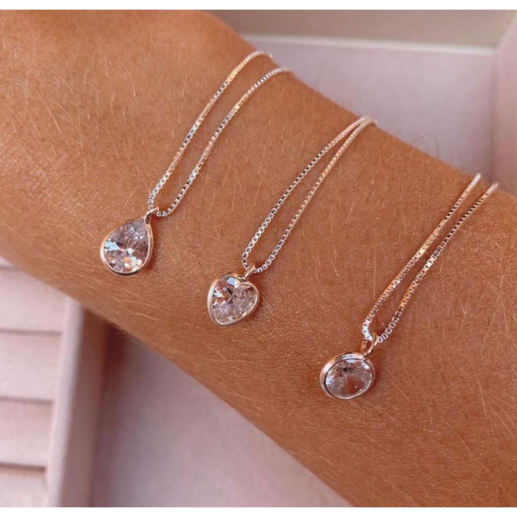 Colar Ponto de Luz Prata 925 Feminino Zircônia Veneziana 45cm