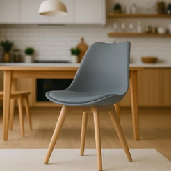 Cadeira de Cozinha Jantar Estofada Charles Eames Saarinen Leda Design Cinza