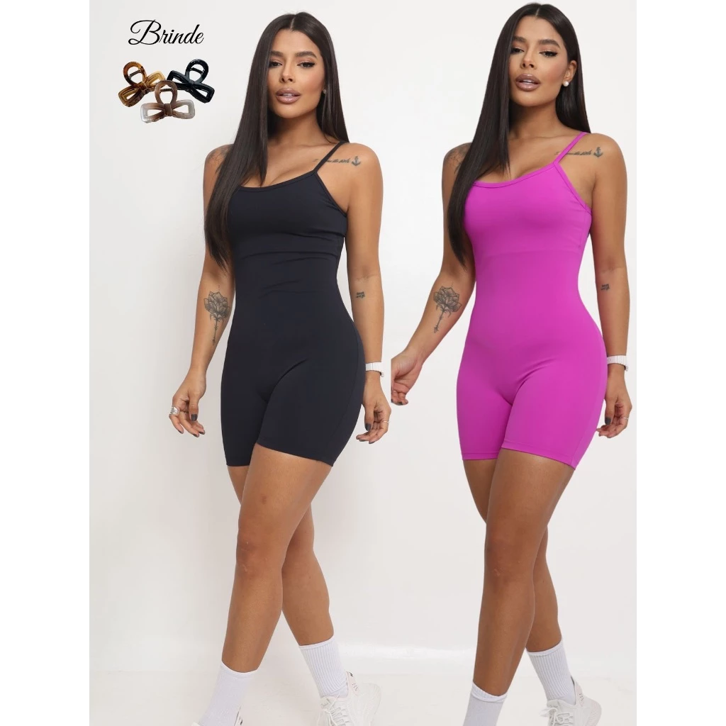 Kit 2 Macaquinho Moda Fitness Esportivo Poliamida Premium