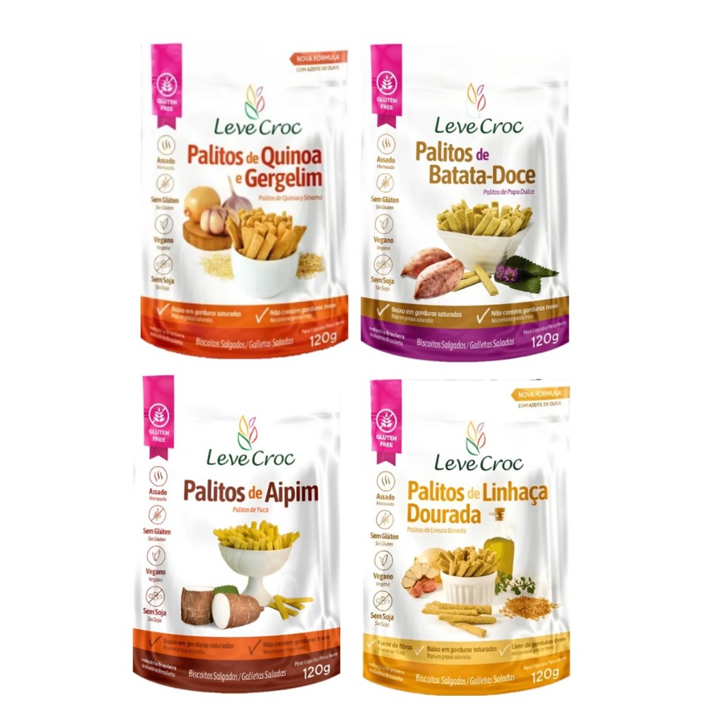 Biscoitos Palito Salgado Leve Croc Combo 4 Sabores 120g