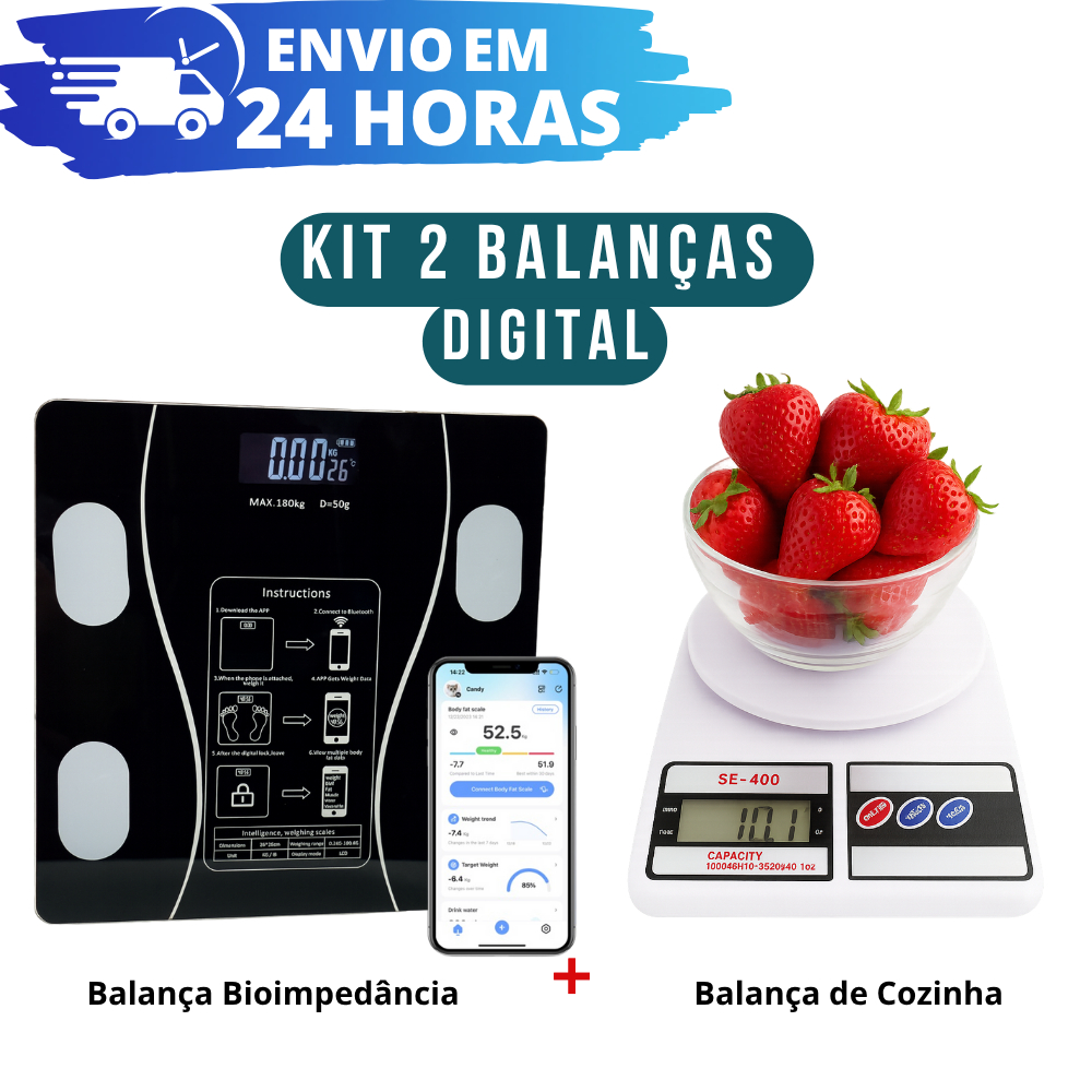 Kit 2 Balanças Digital Cozinha e Bioimpedância Balança Para Dieta e Nutrição Fitness