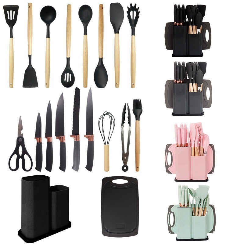 Kit 19 Utensílios De Cozinha Cabo Madeira E Silicone em Oferta na Shopee