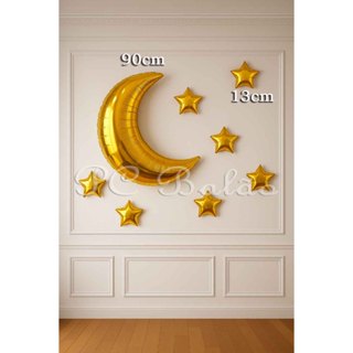 Kit 8 Balão Metalizado 1 LUA 90cm DOURADO GIGANTE + 7 ESTRELA 13 DOURADO Festa Decoração em Oferta na Shopee