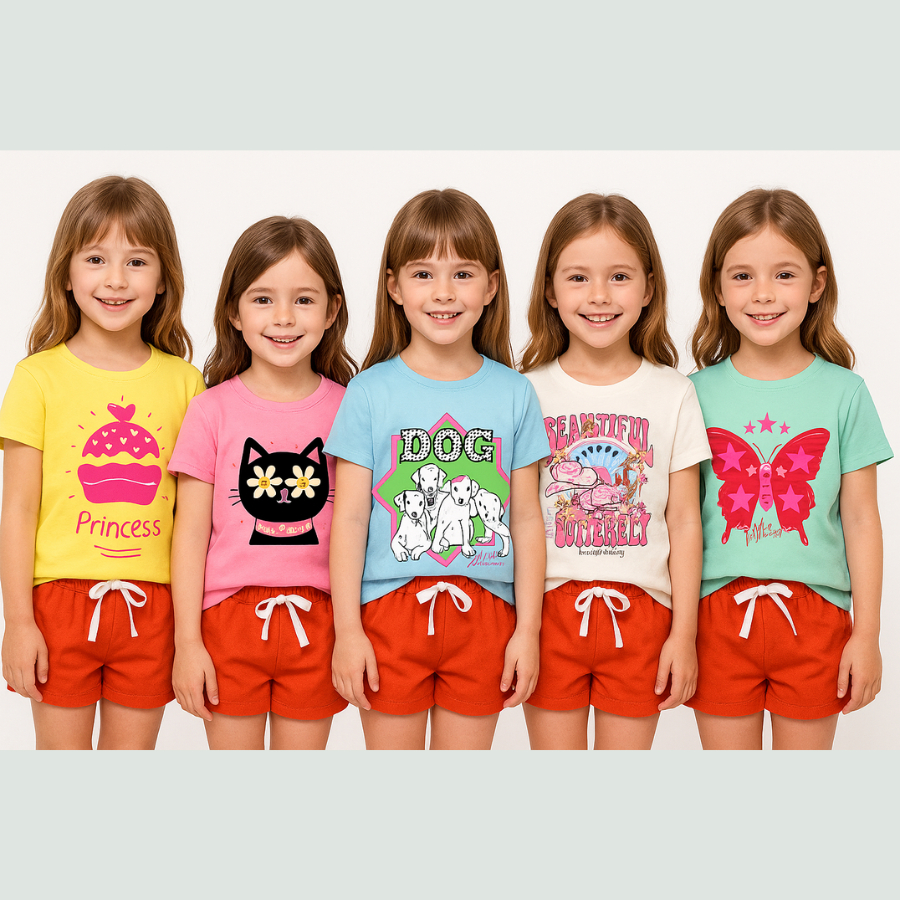 kit 4 camisas sortidas Estampadas para meninas