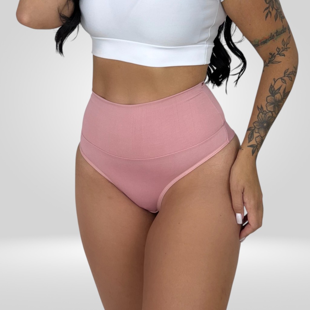 Kit 3 Calcinha Fio Duplo Feminina Cós Alto Lisa Cinta Conforto c Forro 100% Algodão Lingerie Modeladora Segura Barriga