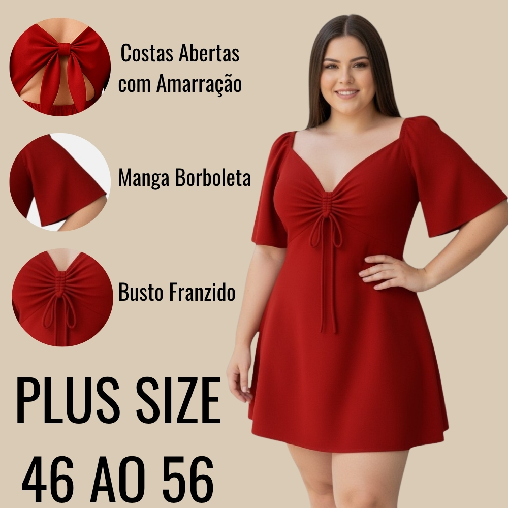 Vestido Curto Plus Size Decotado Sexy Tecido Crepe em Oferta na Shopee