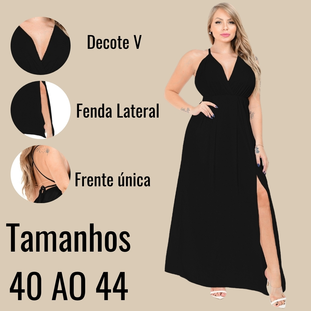 Vestido Longo casamento Festa Final de Ano Decotado fenda Na Perna Vermelho Preto Branco Madrinha em Oferta na Shopee