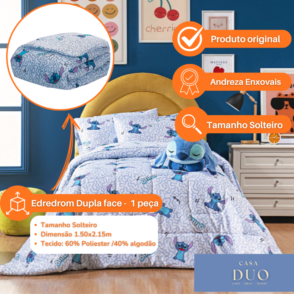 Edredom Infantil Solteiro Disney Marvel Stitch Princesas Carros Spider Man