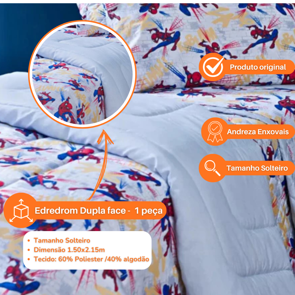 Jogo de lençol/Manta/Edredom Dupla Face SOLTEIRO Homem Aranha SpiderMan - Andreza Enxovais em Oferta na Shopee