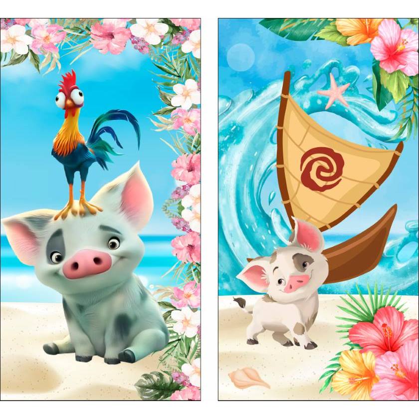 Painel para Festas, Moana Bichinhos e Barco, Romano 2x1 Com Elástico ou Vertical 2x1 Sem Elástico