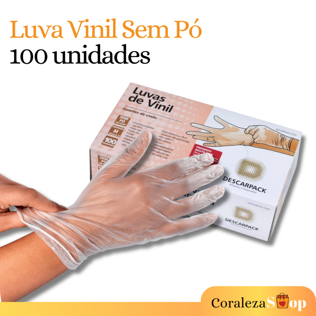 Luva Vinil Sem Pó Cx 100 Unidades P, M, G