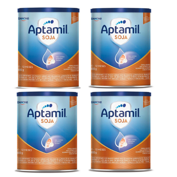 Kit com 4 Aptamil Soja 800g – Fórmula Infantil à Base de Soja,  0 a 12 Meses, Sem Glúten, Sem Leite.