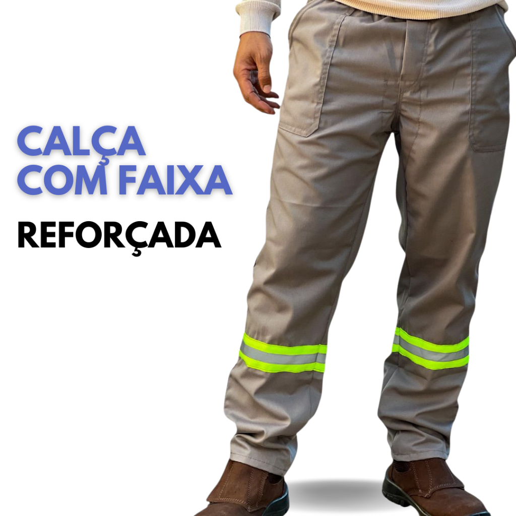 Calça REFORÇADA de Brim Pesado com Faixa Refletiva Uniforme Profissional para Trabalho