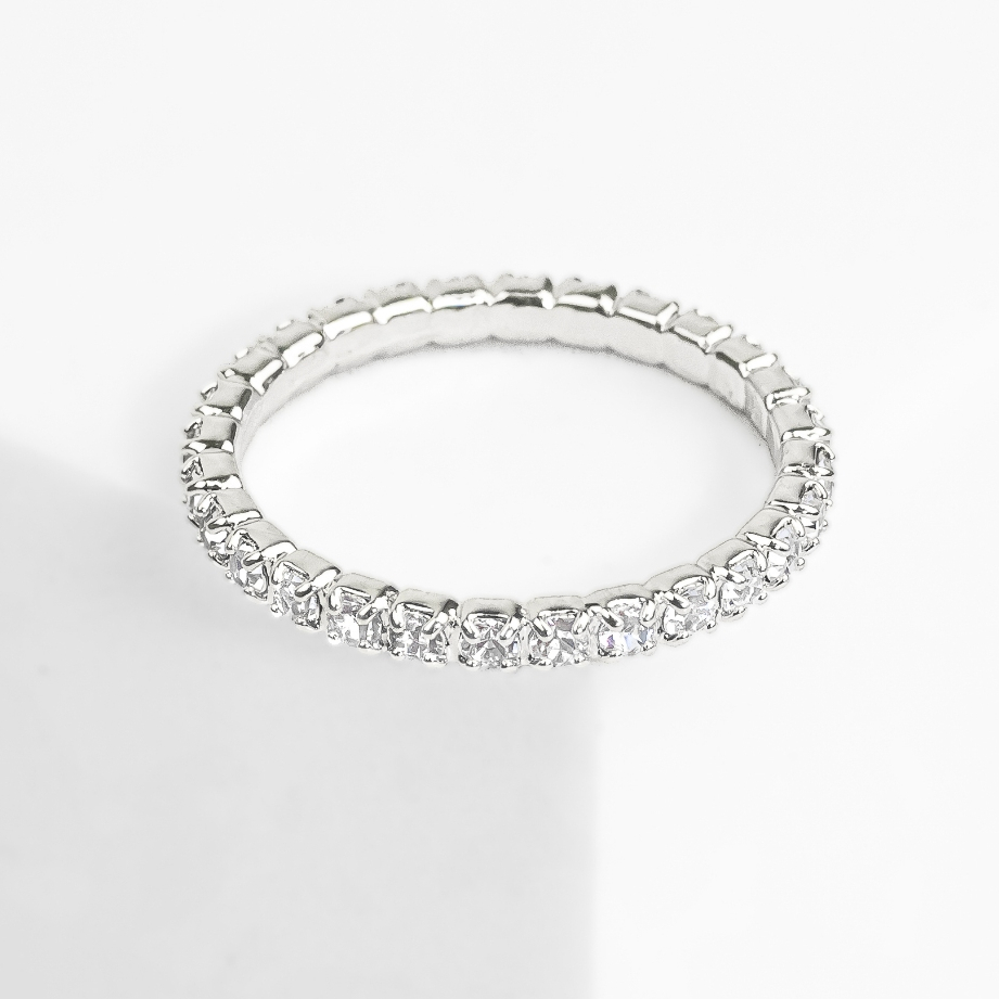 Anel Feminino Aparador de Aliança com Cravejado Brilhante Banhado a Prata em Oferta na Shopee