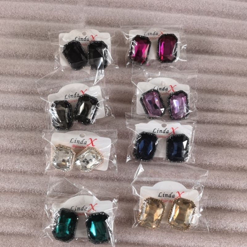 💎✨ Brincos Luxo Pedra Retangular Lapidada Brilho Elegante Design Sofisticado Cercadas Detalhes Microcristais B55043-4 em Oferta na Shopee