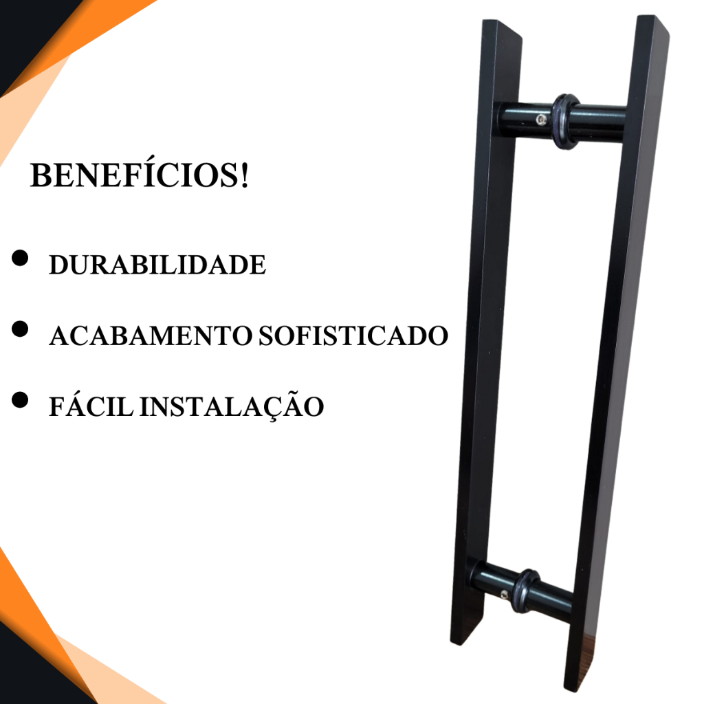Puxador barra chata H duplo lado interno e externo cor preto para porta de correr