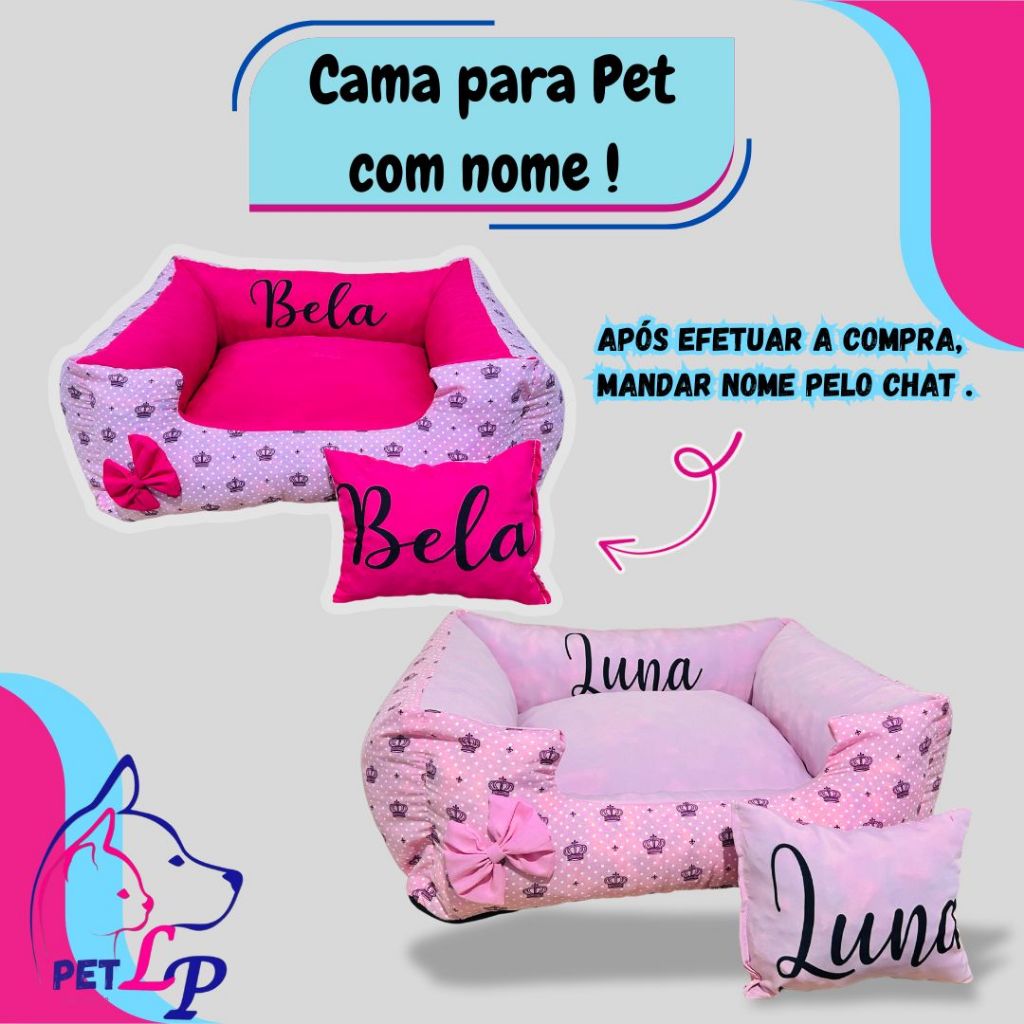 Cama Pet Cama para Cachorro Rebaixada com Nome Personalizado Coroa Rosa Menina em Oferta na Shopee