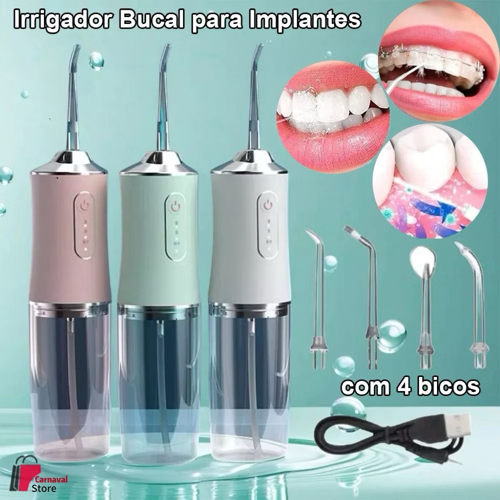 Irrigador Dental Oral Recarregavél 220ml Higiene Limpeza Bucal Portátil Limpador de Dente em Oferta na Shopee