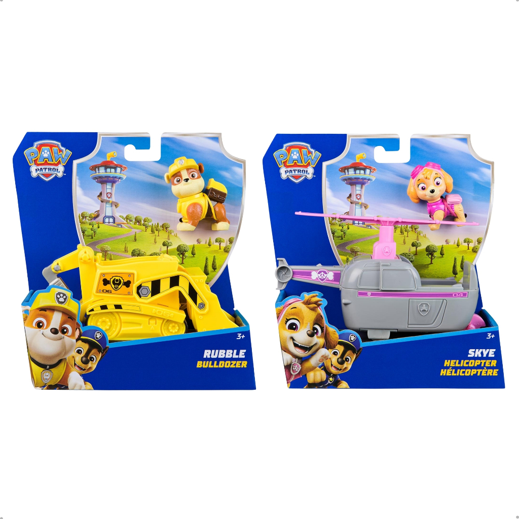 Kit 2 Veículos Patrulha Canina Boneco Brinquedo Infantil Skye Rubble Sunny