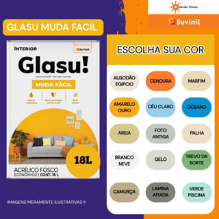 TINTA ACRÍLICA MUDA FÁCIL 18L GLASU! - VÁRIAS CORES em Oferta na Shopee