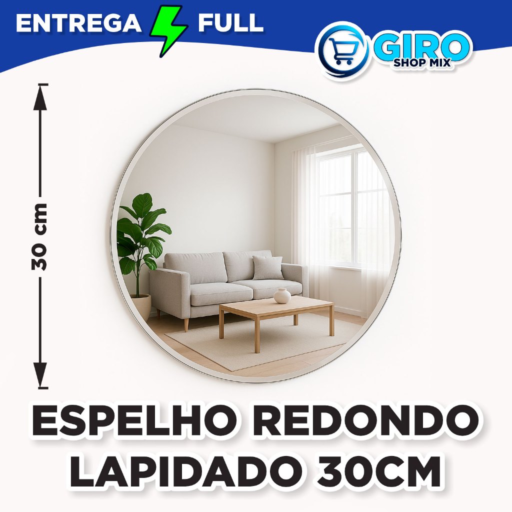 Espelho Redondo Decorativo Vidro Lapidado | Vários Tamanhos para Sala Quarto Banheiro Lavabo