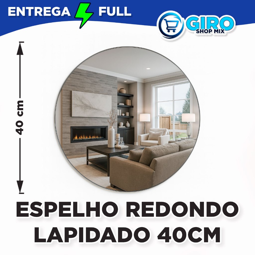 Espelho Redondo Decorativo Lapidado | Vários Tamanhos para Sala Quarto Banheiro Lavabo