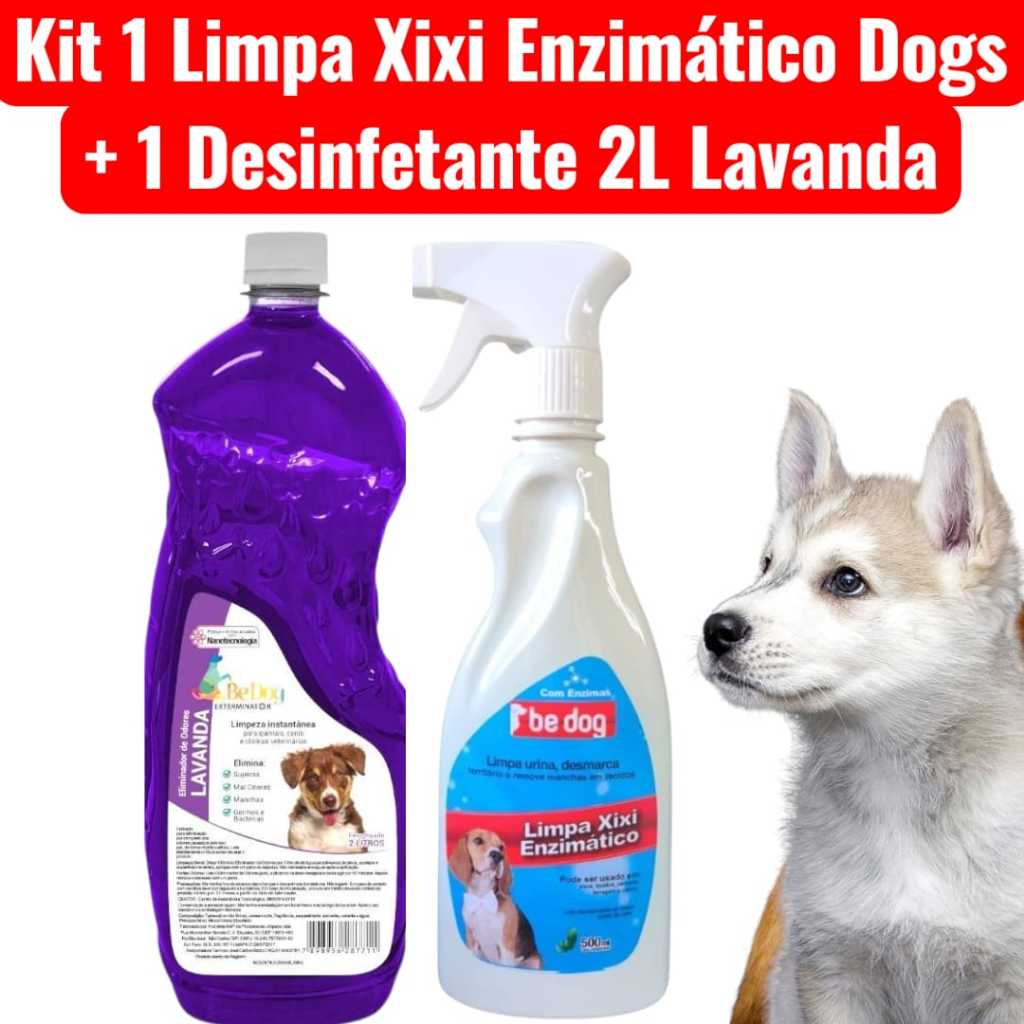Kit 1 Limpa Xixi Enzimático Cachorro 500ml + 1 Desinfetante 2L - Lavanda - Be Dog em Oferta na Shopee