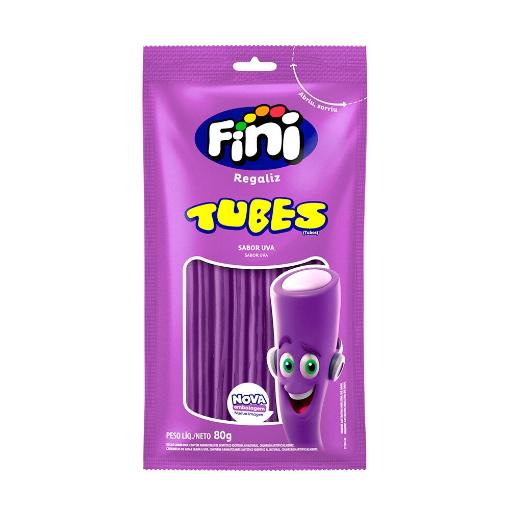 Bala Fini Regaliz Tubes Brilho Uva 80g Embalagem com 12 Unidades