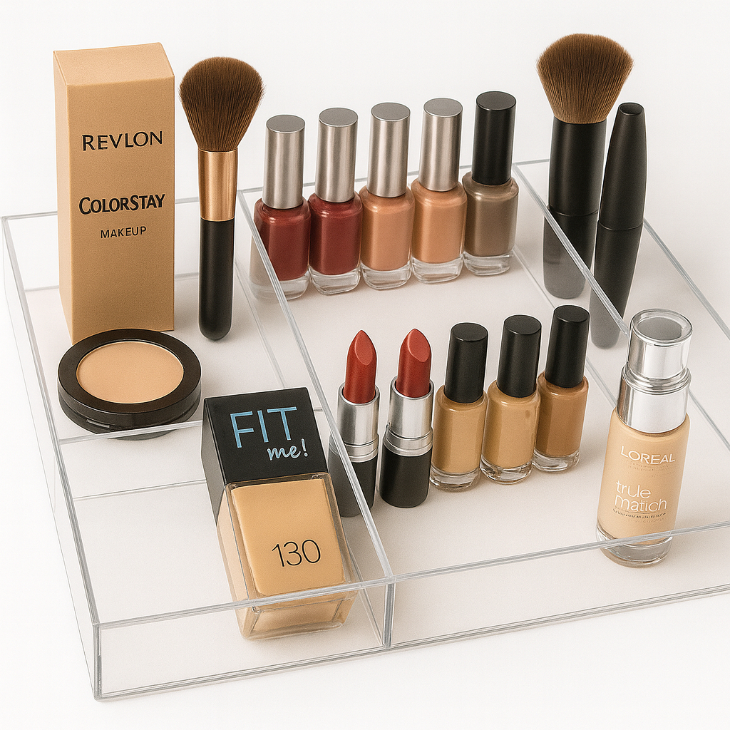 Organizador de Acrilico maquiagem Porta Batom paleta blush base pincel sombra deliniador Jóias, Pinceis, Batons