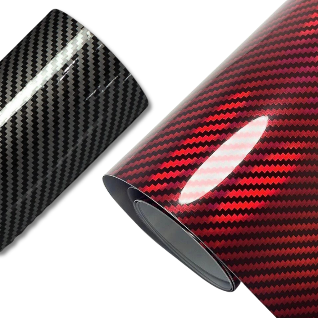 Pelicula Adesiva Envelopamento Fibra Carbon 4D Vinil Automotivo Vermelho