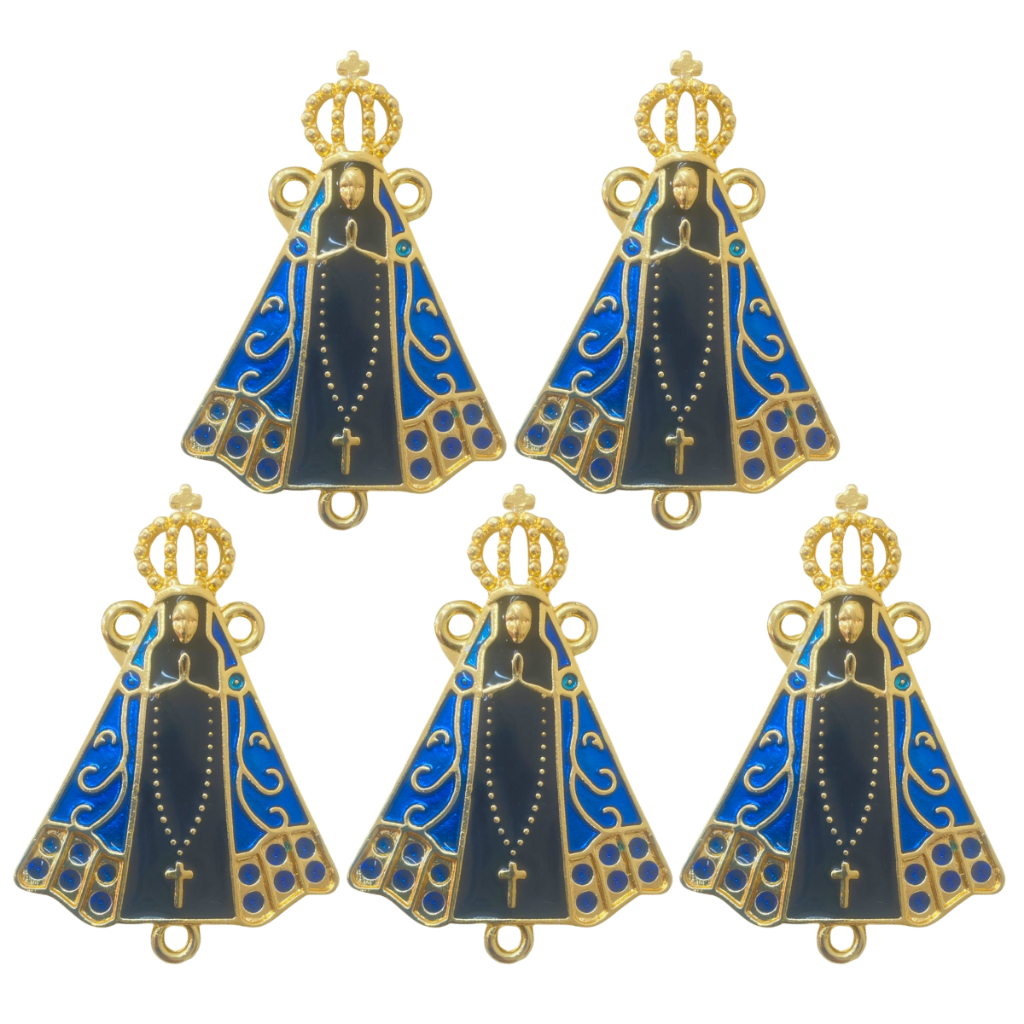 KIT 5 Entremeios Nossa Senhora Dourado Cataforético Resinado Preto Vestido Azul Para Fazer Terço