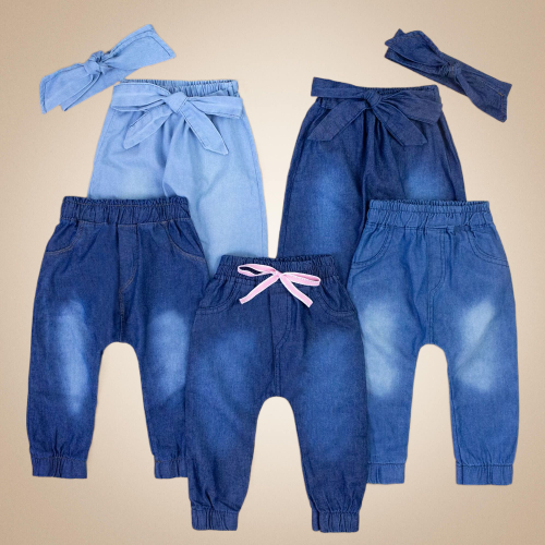 Calça Jeans para bebê até 12 meses Modelo Confortável Jogger em Oferta na Shopee