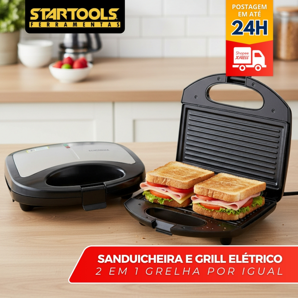 Sanduicheira 2 Em 1 Eletrica Antiaderente 750w Inox 110v Chapa Misto Quente Aço 