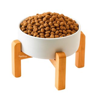 Comedouro Bebedouro Elevado Cerâmica com Suporte de Bambu Porte Medio em Oferta na Shopee