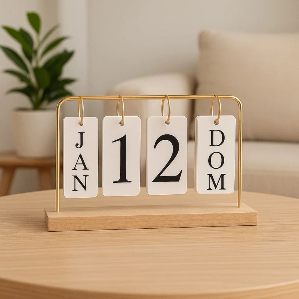 Calendário Calendario Permanente De Mesa Madeira Ferro Decoração em Oferta na Shopee