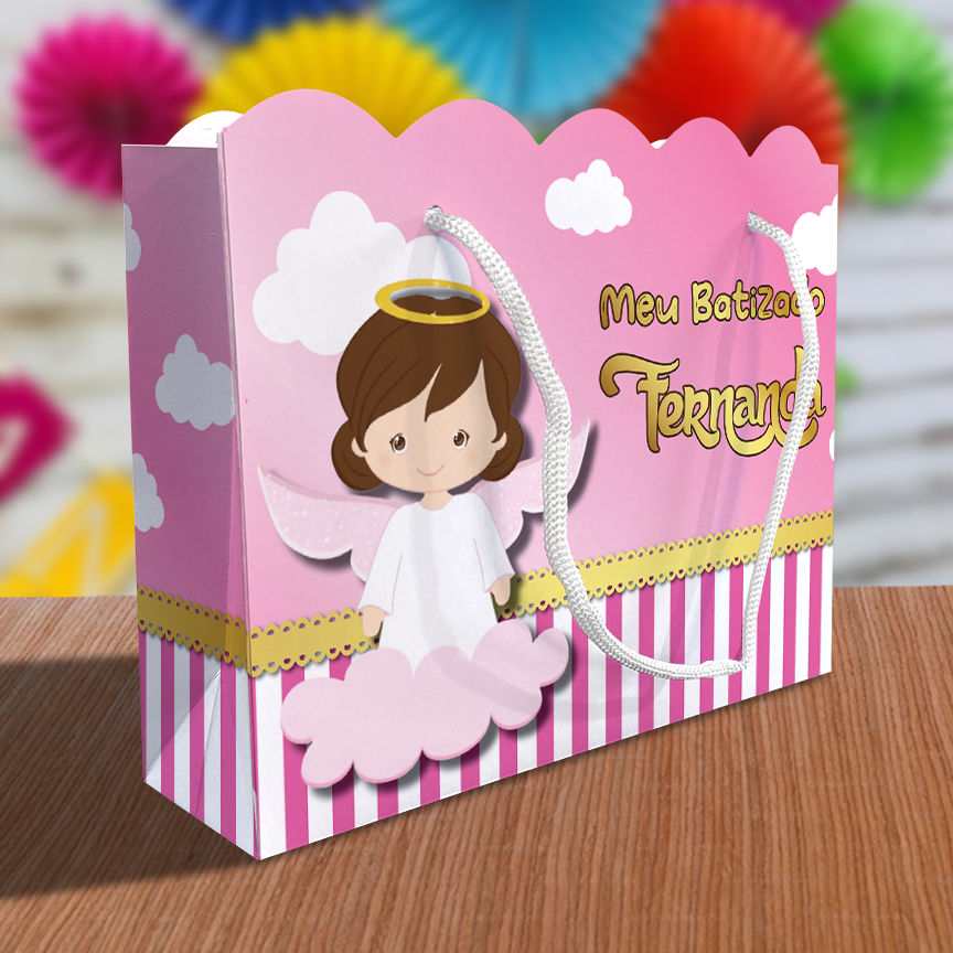 Sacolinha Batismo Batizado Ondulada Personalizada Kit Festa Menina Lembrancinha Batismo Sacola Rosa